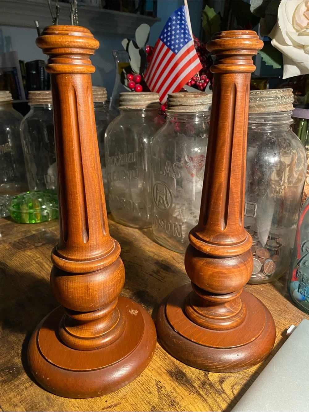 Wooden Taper Candle Holders in Warm Brown - Set of 2